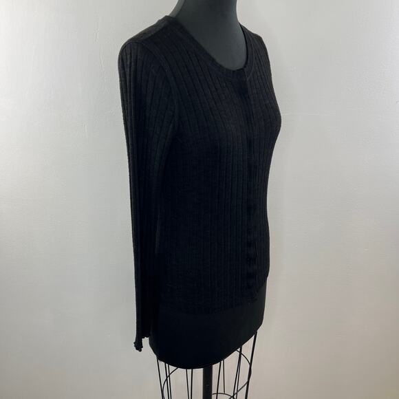 MICHAEL STARS Black Ribbed Long Sleeve Round Neck Button Down Cardigan OS - Picture 4 of 10